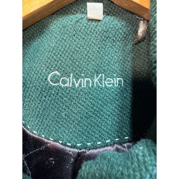 Calvin Klein Women's Wool Hooded Winter Coat Long Sleeve Sz 4 Sea Green Full Zip - Picture 3 of 14